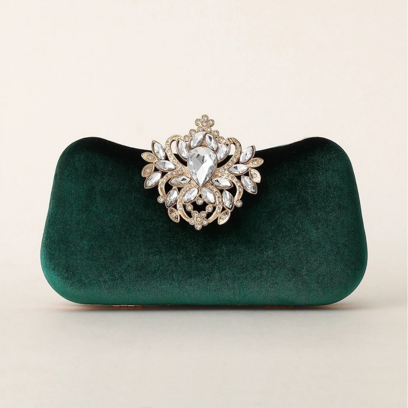 Dark Green Velvet Clutch Bag L - Luxury Bags Gold ulasan dan harga