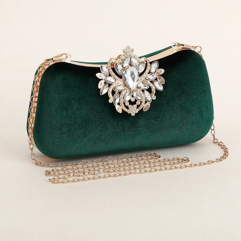 Dark Green Velvet Clutch Bag L - Luxury Bags Gold ulasan dan harga