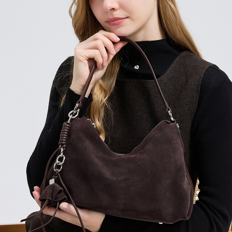 Retro Frosted Genuine Leather  - Half Moon Bag Suede ulasan dan harga