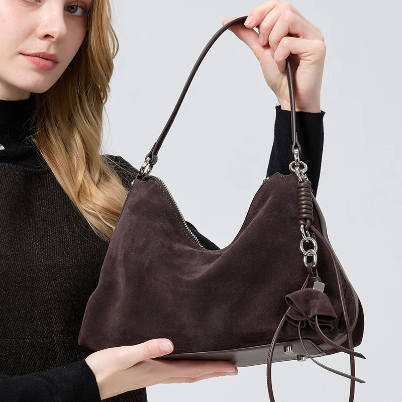 Retro Frosted Genuine Leather  - Half Moon Bag Suede ulasan dan harga