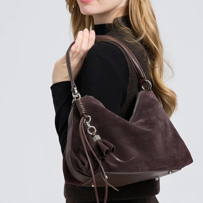 Retro Frosted Genuine Leather  - Half Moon Bag Suede ulasan dan harga