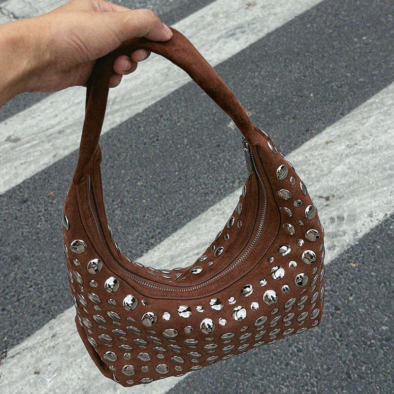 Fashion Studded Shoulder Bag F - Half Moon Bag Suede ulasan dan harga
