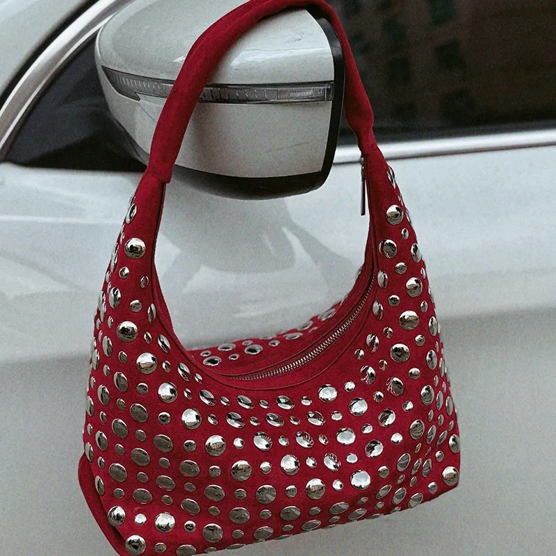 Fashion Studded Shoulder Bag F - Half Moon Bag Suede ulasan dan harga